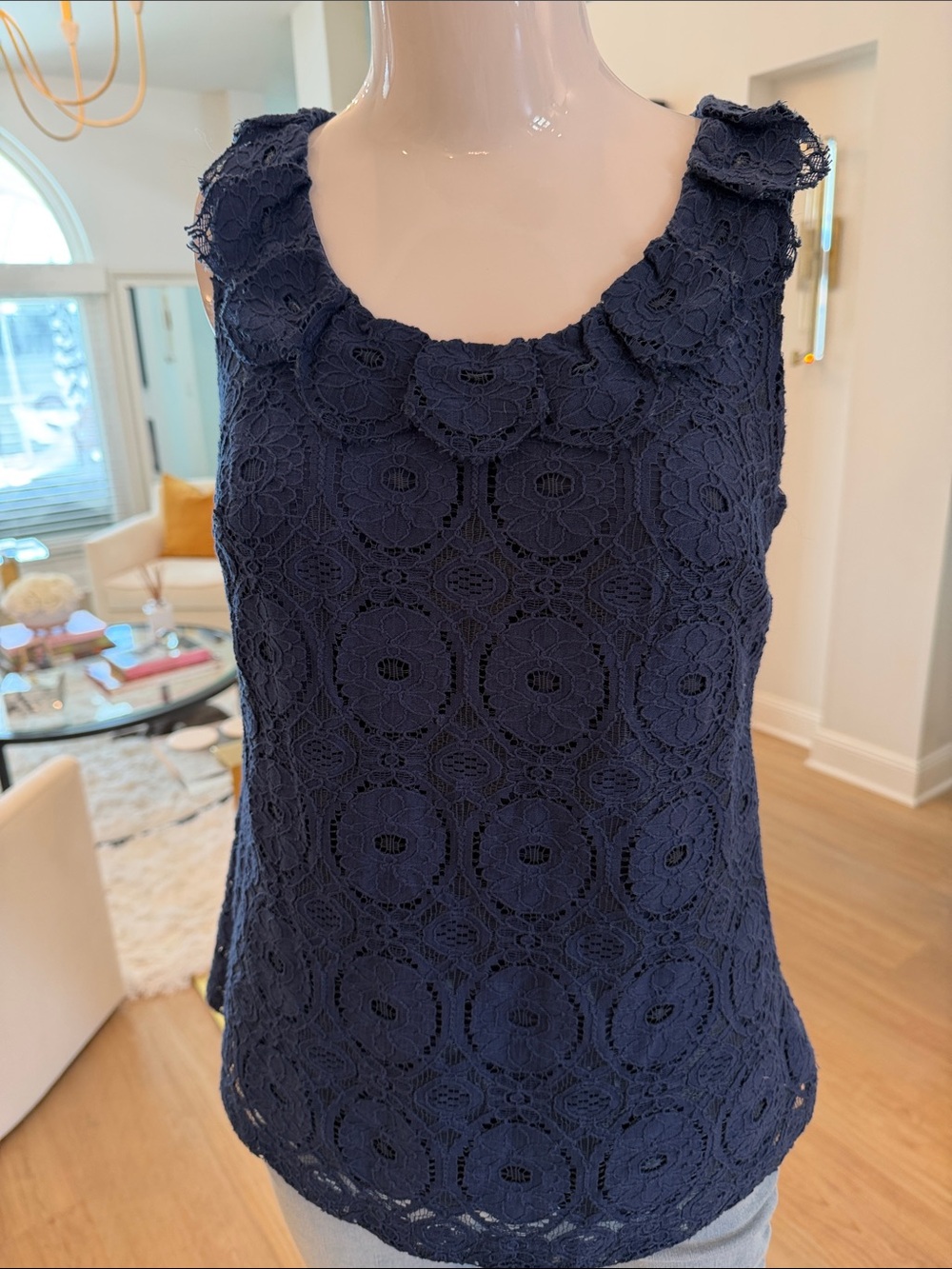 Merona Navy Lace Trim Sleeveless Shell